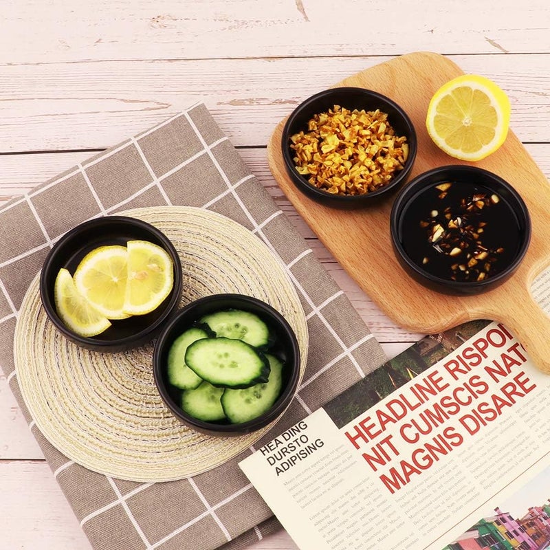 Cyimi 3.5" Ceramic Side Dish Set of 4 - Small Porcelain Soy Dipping Sauce Dishes - Black Seasoning Bowls Dinnerware Sets for Serving - Image 4